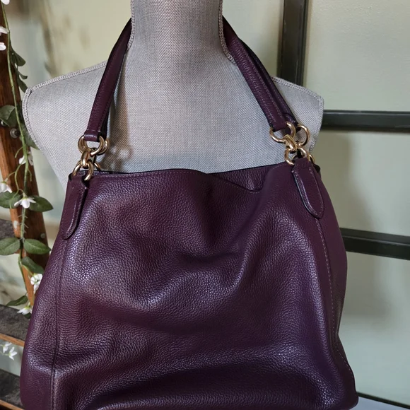 Coach Hallie Eggplant Purple Leather Women's Bag - Picture 3 of 12